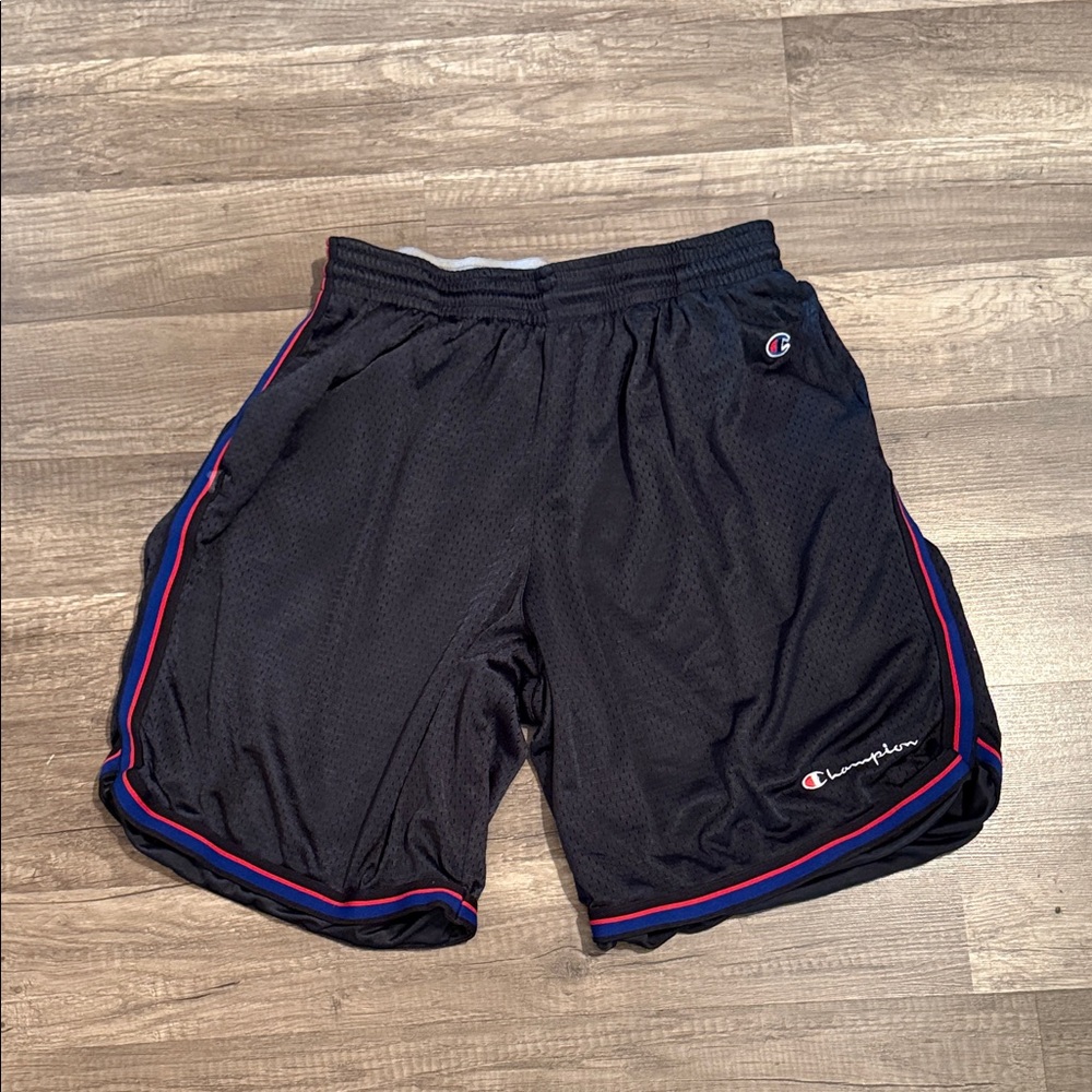 Vintage Champion Black Athletic Men's Shorts with Red Trim